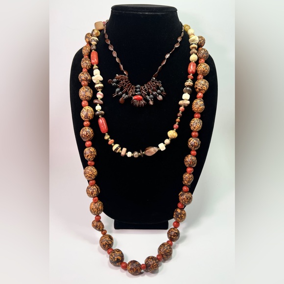 Set of 3 Vintage African Tribal Necklaces Handcrafted Beaded Wood Bone Jewelry - Picture 8 of 8